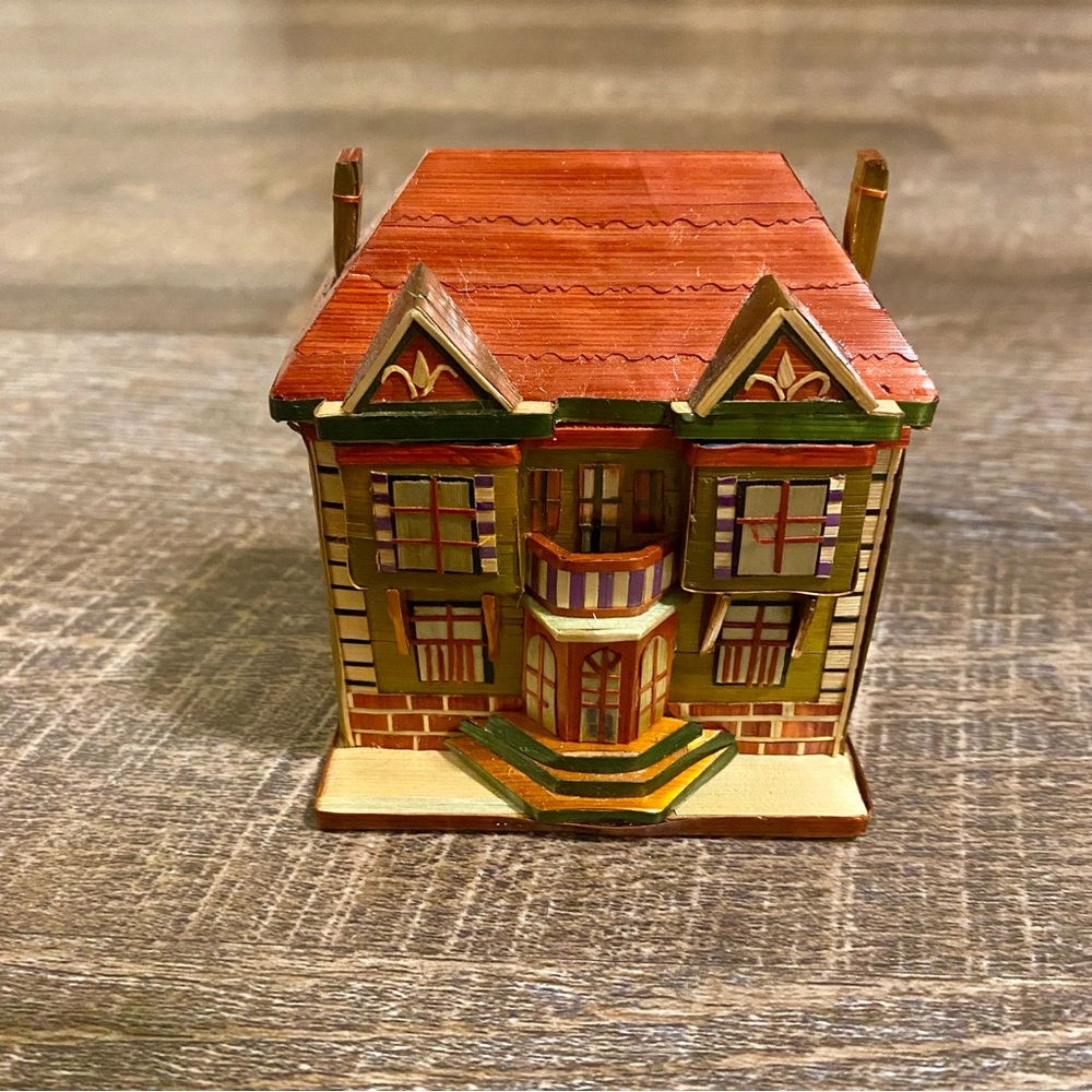 Vtg Balsa Wood House Wheat Trinket Box Victorian Style Mini Duluth MN